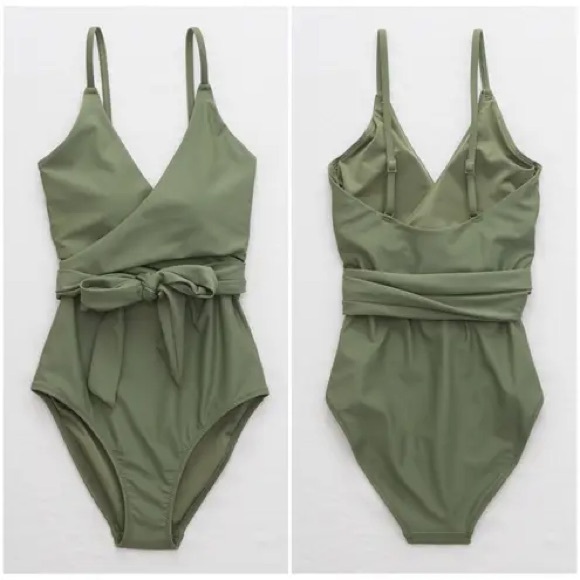 NWT Aerie Wrap LONG One-Piece Swimsuit with Tie Detail, Size L Tall - Picture 1 of 10
